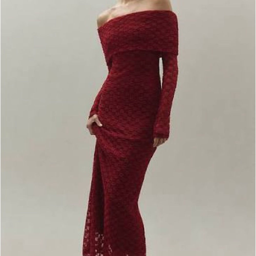 NWT Anthropologie Bardot Off The Shoulder Stretch Lace Dress Dark Wine